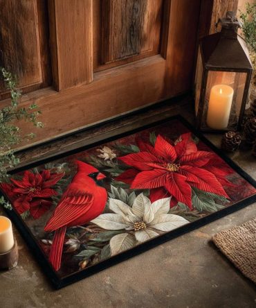 Holly & Flame Holiday Doormat - Festive Outdoor Welcome Mat With Seasonal Greenery, Durable Non-Slip Porch Rug, Perfect Christmas Gift