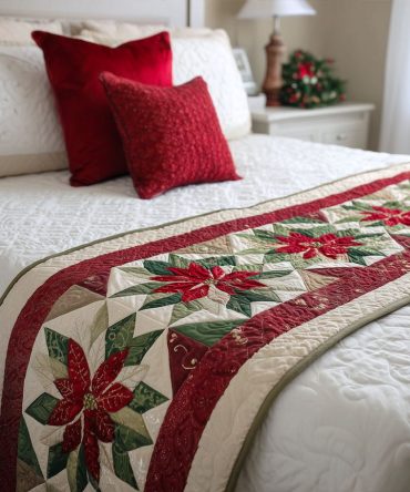 Holly Glow Quilted Bed Runner — Classic Holly & Berry Holiday Accent, Soft Cotton-Blend, Reversible Design & Easy Care