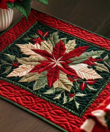 Holly Radiance Quilted Placemat — Elegant Festive Holly & Berries Table Accent For Christmas Dinners & Seasonal Centerpieces