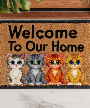 Cozy Home Cats Doormat - Whimsical Multi-Cat Welcome Mat, Durable Coir Entrance Rug, Weatherproof & Non-Slip For Indoor Or Outdoor Use