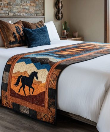 Homestead Sunset Quilted Bed Runner — Warm Country Sunset Palette, Cozy Quilted Scarf For Inviting Farmhouse Bedrooms