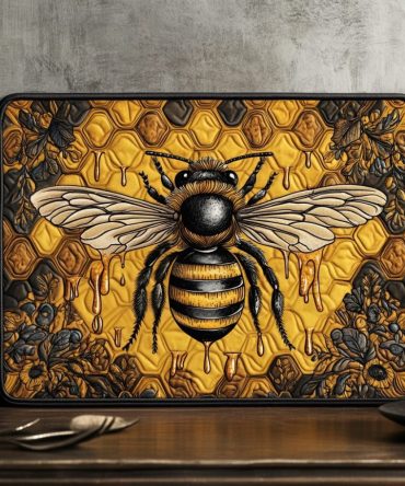 Honeycomb Harmony Quilted Placemat — Hexagon Stitch Gold Table Placemat, Insulating Padded Mat, Reversible, Durable Cotton-Blend, Machine-Washable