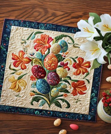 Hop Into Easter Quilted Placemats - Playful Spring Bunny Table Mats, Cotton Blend Holiday Dining Protectors, Machine Wash