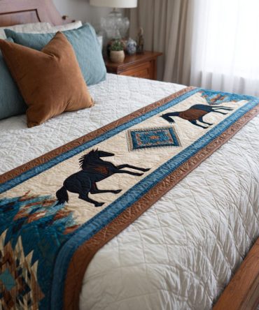 Dreamy Horse Quilted Bed Runner — Soft Equestrian Bed Scarf For Kids & Adult Rooms, Cozy Layering Piece, Easy Machine Care