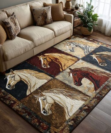 Horse Flame Accent Rug — Bold Equestrian Flame Design Area Rug For Modern & Rustic Interiors, Durable Low-Pile, Non-Slip, Statement Piece