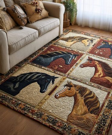 Horse Glory Area Rug — Elegant Equestrian Portrait Rug For Living Room & Office, Durable Low-Pile, Anti-Slip Backing, Classic Horse Décor