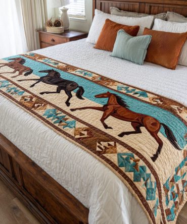Horse Light Quilted Bed Runner — Breathable Equestrian Bed Scarf For Bright Bedrooms, Lightweight, Durable, Easy Care
