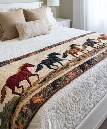 Horse Spirit Quilted Bed Runner - Equestrian-Themed Bed Scarf For Rustic & Modern Bedrooms, Durable Cotton-Blend, Lightweight Layering Accent