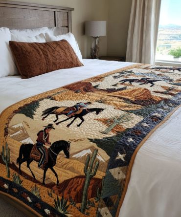 Howdy Horizon Quilted Bed Runner — Western Comfort Accent, Warm Quilted Scarf To Add Rustic Style & Texture To Your Bed