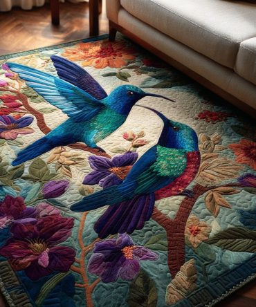 Hummingbird Bloom Decorative Rug — Colorful Garden Motif Area Rug, Fade-Resistant Soft Pile For Cozy Living Spaces & Sunrooms
