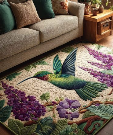 Hummingbird Dream Area Rug — Serene Floral & Bird Print Rug For Bedrooms, Meditation Spaces, Or Cozy Reading Nooks, Low-Pile Comfort