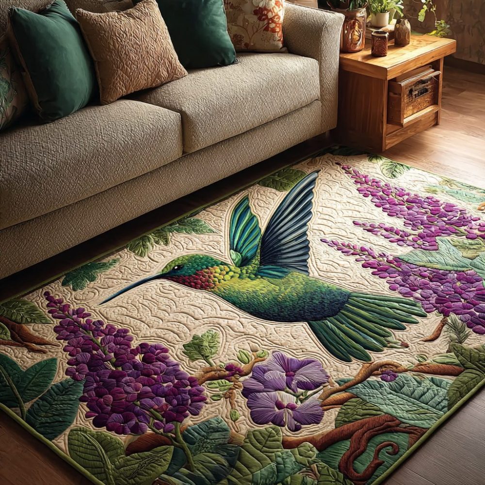 Hummingbird Dream Area Rug — Serene Floral & Bird Print Rug For Bedrooms, Meditation Spaces, Or Cozy Reading Nooks, Low-Pile Comfort