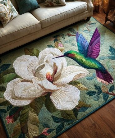 Hummingbird Garden Area Rug — Lively Bird & Floral Design, Durable Indoor Rug For Kitchen, Entryway & Living Room Accents