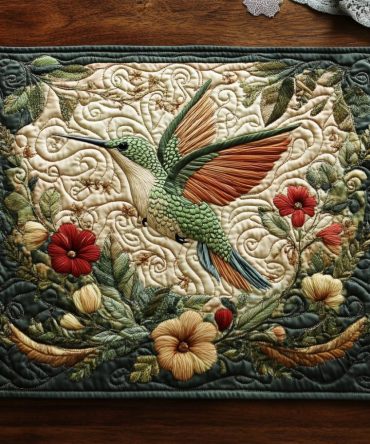 Hummingbird Retreat Quilted Placemat — Delicate Hummingbird Table Accent, Quilted Dining Mat for Bright Garden-Inspired Settings