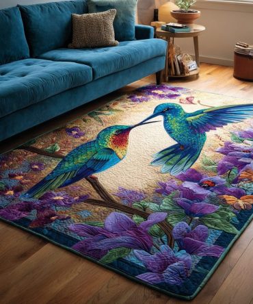 Hummingbird Light Decorative Rug — Airy Floral & Bird Area Rug, Lightweight Low-Pile Option For Brightening Small Rooms & Hallways