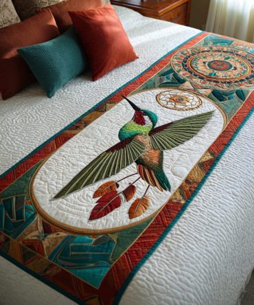 Hummingbird Light Quilted Bed Runner — Delicate Nature-Inspired Bedding Accent, Lightweight Quilted Throw With Bird Motif
