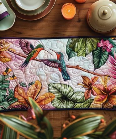 Hummingbirds Couple Quilted Placemat — Colorful Hummingbird Design, Quilted Table Protector for Bright, Charming Dining Sets