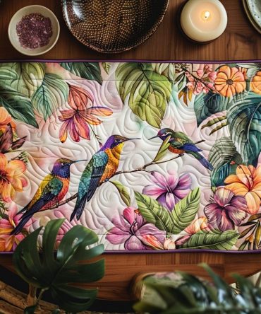 Vibrant Hummingbird Quilted Table Placemat — Decorative Quilted Dining Mat for Kitchen, Soft Fabric, Machine-Washable, Gift-Worthy