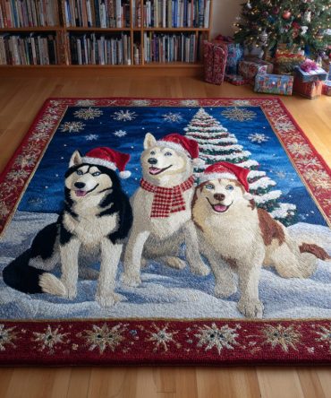Husky Alpha Trio Rug — Striking Husky Dog Area Rug With Bold Portraits, Durable Low-Pile Accent For Living Rooms & Pet-Friendly Homes