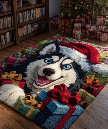 Festive Husky Holiday Accent Rug - Cozy Plush Seasonal Throw For Living Room, Non-Slip Backing, Easy-Care Gift-Ready Design