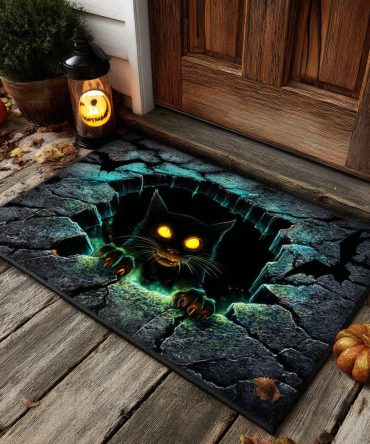Fiery Black Cat Halloween Doormat — Heavy-Duty Outdoor/Indoor Coir Welcome Mat For Spooky Seasonal Decor & Everyday Use