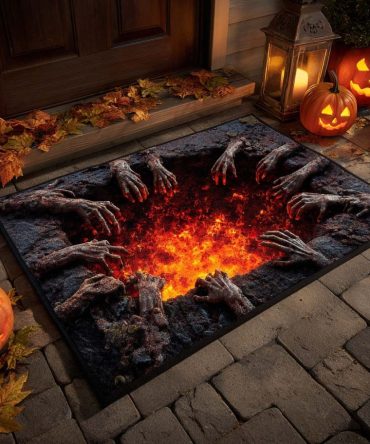 Blaze Hands Welcome Mat - Bold Flame Illustration Outdoor/Indoor Doormat, Heavy-Duty Weatherproof Surface With Non-Slip Backing For Impactful Entries