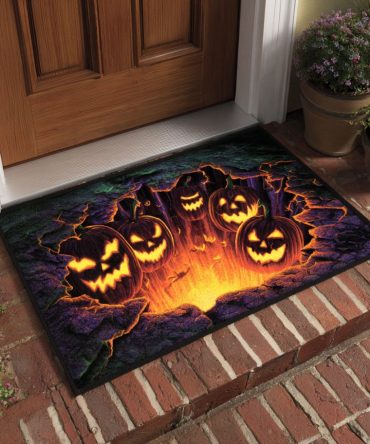 Inferno Pumpkin Halloween Doormat — Bold Jack-O'-Lantern Coir Porch Mat, Weatherproof Non-Slip Entrance Rug For Spooky Seasonal Decor