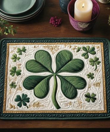 Irish Clover Quilted Table Placemat — Lucky Green Stitched Design for Festive & Everyday Tables, Reversible, Durable, Easy-Care, Machine-Washable