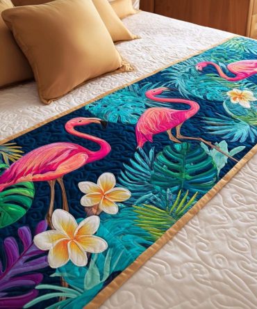 Island Bloom Quilted Bed Runner — Floral Island Print Bed Scarf, Lightweight Decorative Throw For Coastal & Tropical Bedrooms
