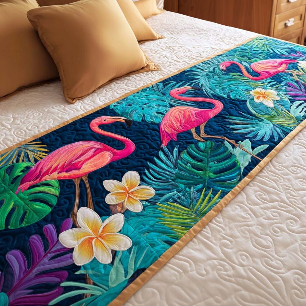 Island Bloom Quilted Bed Runner — Floral Island Print Bed Scarf, Lightweight Decorative Throw For Coastal & Tropical Bedrooms