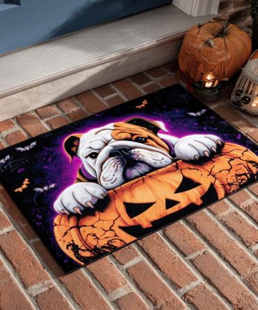 Jack-O'-Lantern Bulldog Porch Mat — Halloween Coir Welcome Doormat, Durable Outdoor Mat For Spooky Seasonal Front Door Decor