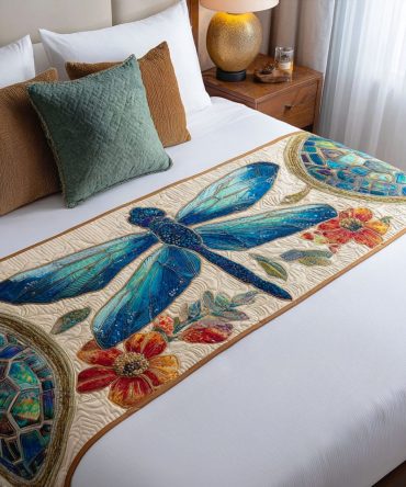 Jewel Of The Air Quilted Bed Runner — Elegant Nature-Inspired Bed Scarf For Queen & King, Subtle Luxe Texture, Reversible & Washable