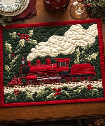 Jingle Journey Quilted Holiday Placemat — Charming Christmas Table Mat, Soft Padded Cotton Blend, Easy-Care & Durable for Seasonal Dining