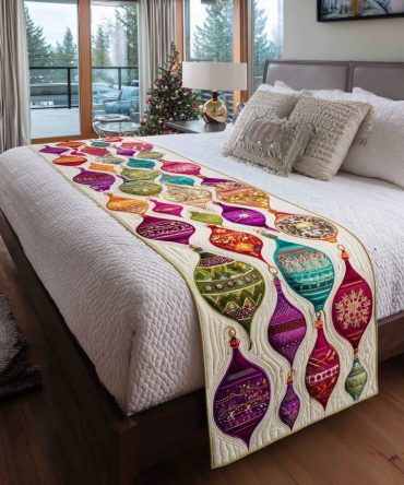 Jingle Shine Festive Quilted Bed Scarf — Sparkling Holiday Bed Runner To Add Cheerful Color & Luxe Texture To Seasonal Bedding