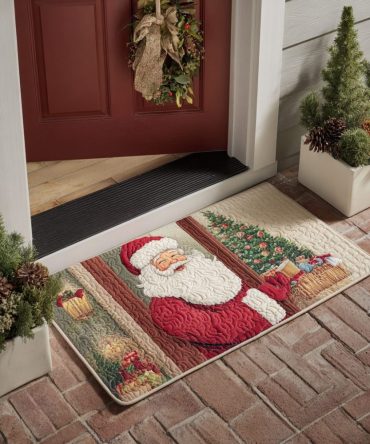 Jolly Holiday Welcome Mat - Vibrant Outdoor Front Door Rug With Festive Greetings Print, Durable Non-Skid Porch Accent