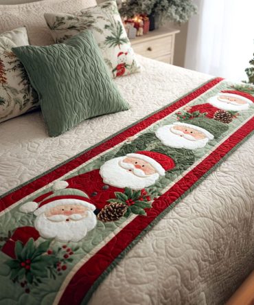 Jolly Branches Quilted Bed Runner - Cheerful Floral & Greenery Motif For Festive Bedding, Quilted Holiday Accent, Reversible And Machine Washable