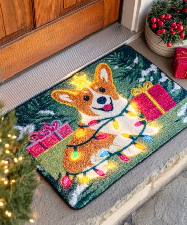 Jolly Corgi Holiday Doormat — Festive Corgi Santa Welcome Mat For Indoor/Outdoor Use, Durable Coir, Non-Slip, Perfect Seasonal Gift