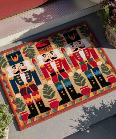 Jolly Nutcracker Welcome Doormat - Festive Coir Christmas Mat With Classic Soldier Design, Durable Outdoor/Indoor Rug For Holiday Entryways