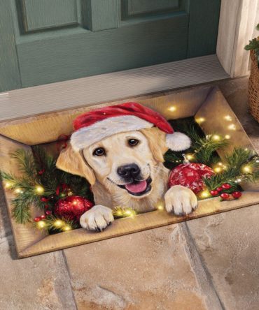 Jolly Pup Holiday Welcome Mat – Playful Dog Illustration Coir Doormat, Weather-Resistant Outdoor Entry Rug With Non-Slip Backing For Front Doors