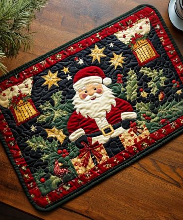 Jolly Santa Quilted Dining Placemat — Cheerful Christmas Table Accent, Stain-Resistant, Machine-Washable, Ideal Holiday Host Gift