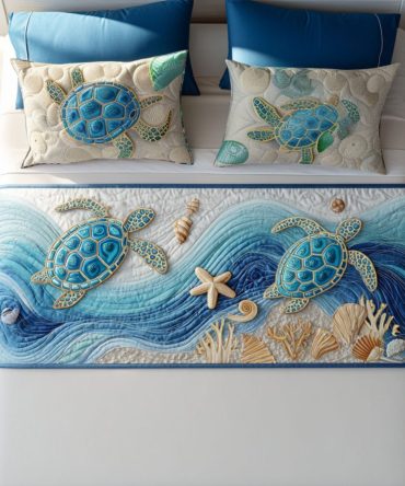 Journey Within Quilted Bed Runner - Global Inspired Medallion Bed Scarf, Artisanal Quilting For Modern Boho Bedrooms, Reversible