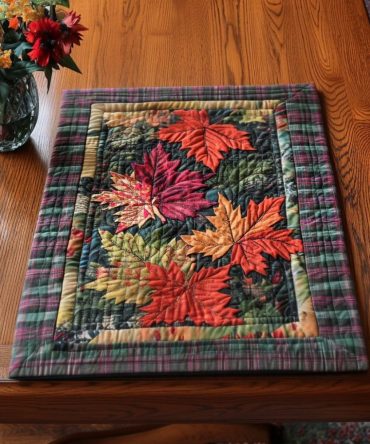 Joyful Maple Stroll Quilted Placemat — Autumn Maple Leaf Table Accent For Cozy Fall Dining & Harvest Gatherings, Warm Rustic Colors