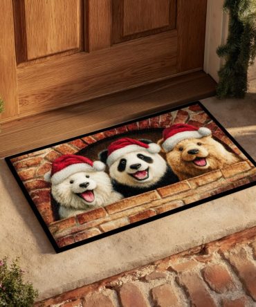 Joyful Bear Trio Welcome Mat - Cheerful Outdoor Front Door Rug With Three Happy Bears, Durable Non-Skid Porch & Entryway Mat