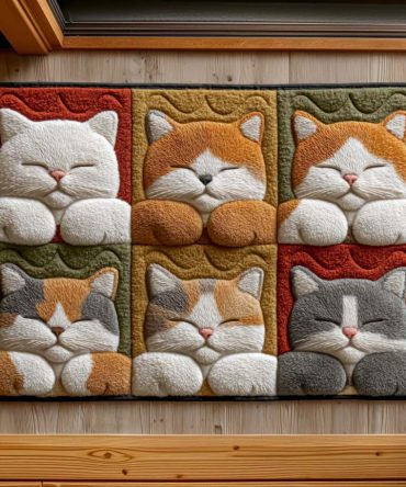 Modern Kitty Blocks Welcome Mat — Geometric Cat Front Door Doormat, Indoor/Outdoor Durable Non-Slip Rug For Cat Lovers, Easy-Care Entrance Decor
