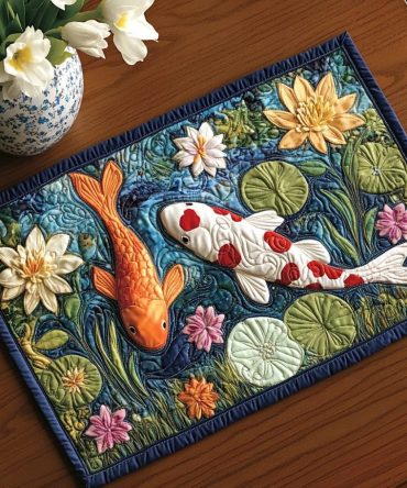 Serene Koi Pond Quilted Placemat — Scenic Japanese Fish Design, Insulating Dining Mats, Reversible & Easy Care