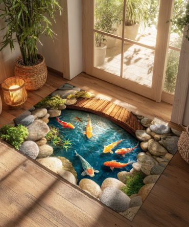 Koi Garden Outdoor Doormat — Zen-Inspired Coir Pond Rug, Durable Non-Slip Entrance Mat For Patio, Garden Pathway & Tranquil Home Decor