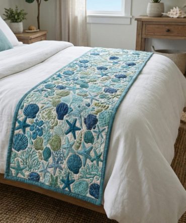 Laguna Bloom Mandala Quilted Bed Runner — Boho Decorative Bed Scarf For Queen & King, Reversible & Machine Washable — Accent Throw For Home