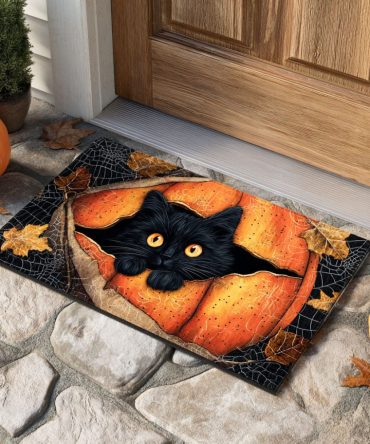 Lantern Cat Spirit Door Mat — Enchanted Outdoor/Indoor Welcome Rug, Non-Slip Absorbent Mat With Whimsical Cat Lantern Design