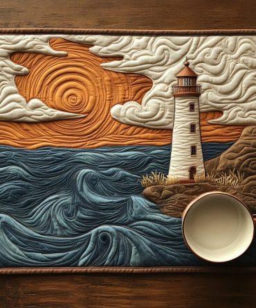 Lantern Coast Quilted Placemat — Coastal Lantern Pattern Cotton Table Mats for Beach House, Coastal Entertaining & Gifts