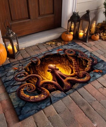 Lava Kraken Dramatic Welcome Mat — Fiery Kraken Design Door Rug For Bold Entrances, Durable Outdoor Construction & Anti-Slip Backing